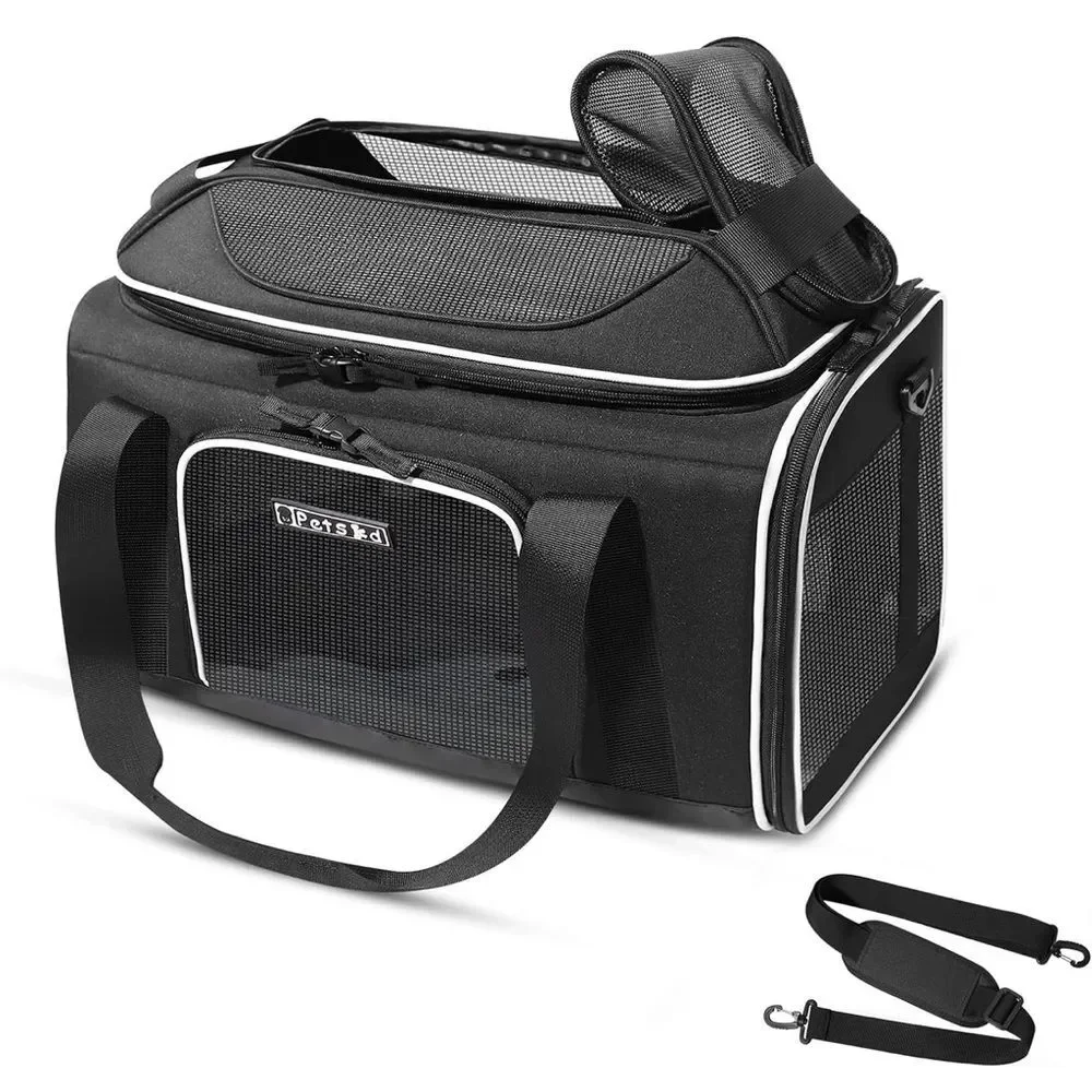 Black Soft-Sided Dog Carrier Tote with Mesh Panels